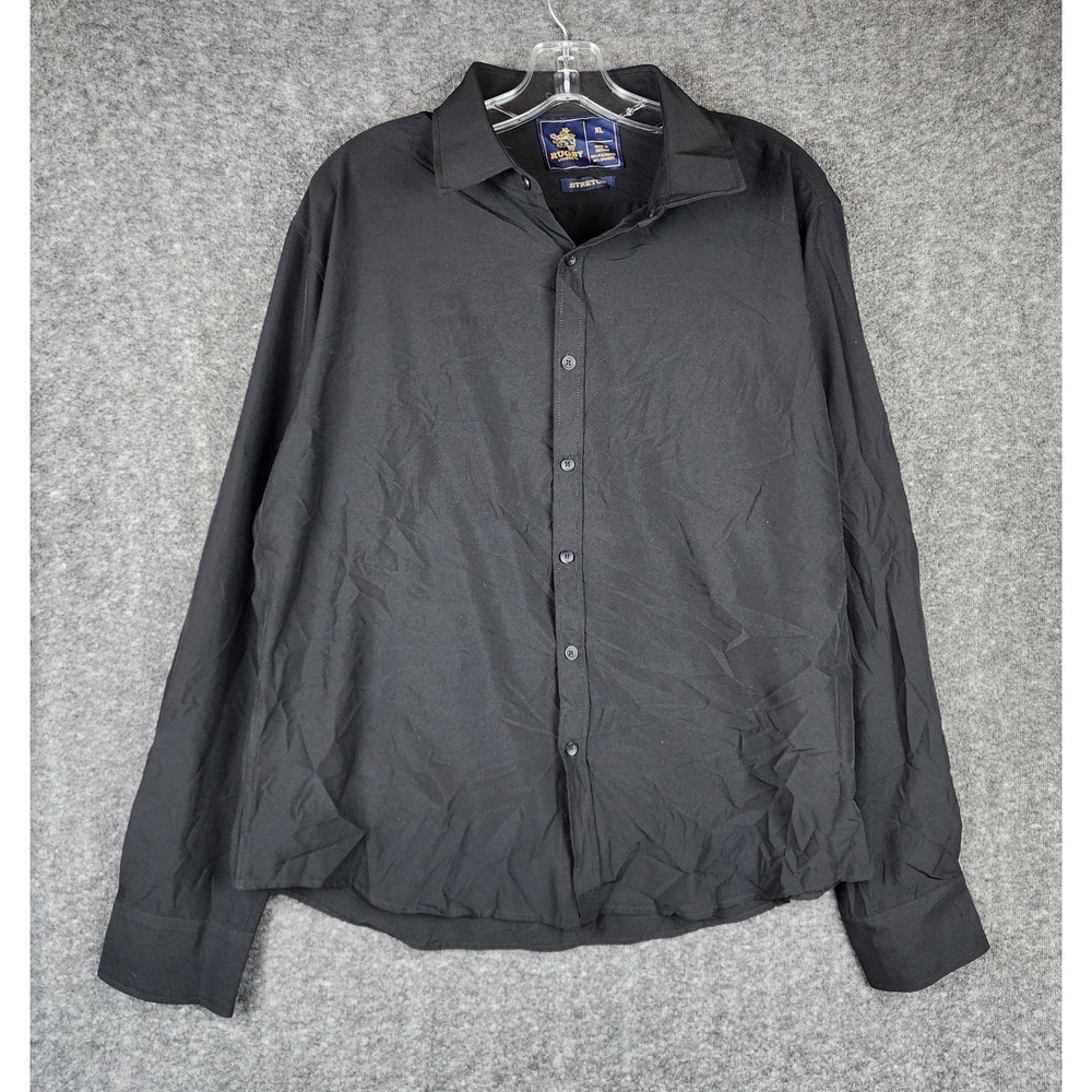Rugby University Button Down Mens XL Black Stretch Performance Long Sleeve Shirt